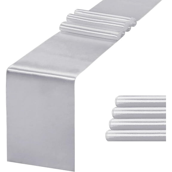 KKFEN-5 Pack Table Runner 12 X 108 Inch Silk Table Runner for Party,Wedding, Birthday, Banquets,Decoration(Silver)