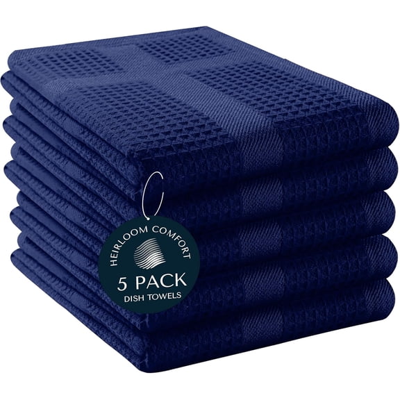 KKFEN-5 Pack Waffle Weave Kitchen Towels, 16x26 Inch, 100% Cotton Dishcloth Set, Super Absorbent, Fast Dry, Teal Towels, Soft Hand Towel, Dish Rags, Cleaning, Durable, Indigo Blue