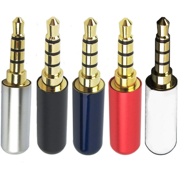 KKFEN-5 Pack Wired Earbuds Jack Replacement Solder Type 3.5mm Male Plug 4 Pole 1/8'' TRRS Connector for in-Ear Earbud Headphones with Mic Corded Headphone with Microphone Phone Headset Cable Cord