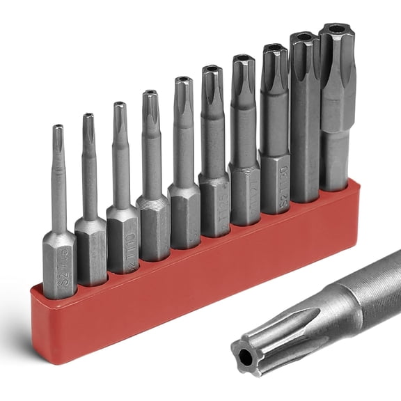 KKFEN-5 Point Security Torx Bit Set 10pcs Star Bits Set Screwdriver Magnetic S2 Alloy Steel With 1/4" Hex Shank TT8-TT45(50mm)