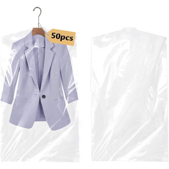 KKFEN-50 Pack Plastic Dry Cleaning Bag for Clothes, 60 x 90 cm Hanging Clear Garment Bags, Transparent Dry Cleaner Bags, Clothing Garment Covers Protector for Suits Coat Shirt Home Storage (60 * 90)