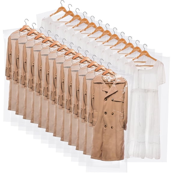 KKFEN-50 Pack Plastic Garment Bags, Clear Dry Cleaner Bags, Dry Cleaning Hanging Clothes Cover, Transparent Coat Suit Dust Cover Protector Bag for Closet Storage, Home, Laundry, Laundrette, 23 x 59 I