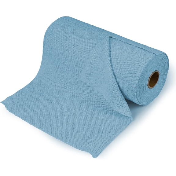 KKFEN-50PCS Microfiber Cleaning Cloth Roll, 10"10" Tear Away Microfiber Towels, Reusable Washable Cloth Paper Towels, Multi-Purpose Cleaning Rags for Car Home Kitchen Garage Shop (Blue)