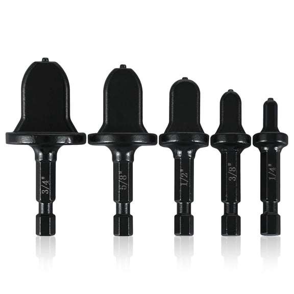 KKFEN-5PCS HVAC Copper Tube Flaring Tool Drill Bit Set, Air Conditioner Copper Tube Expander Swaging Tool Drill Bit Coppers Pipe Swage, Coppers Pipe Expander Bits Include 3/4 5/8 1/2 3/8 and 1/4, Bla