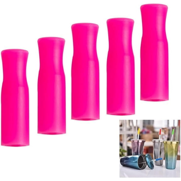 KKFEN-5PCS Hot Pink Reusable Straw Tips,Stainless Silicone Straw Tips,for 8mm Diameter Stainless Steel Straws and Glass Straws Hot Drinks