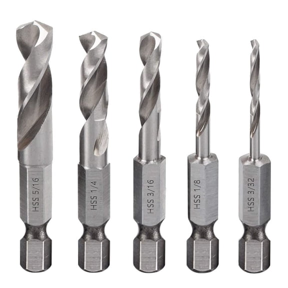KKFEN-5pcs 1/4" Quick Change Hex Shank Metal Stubby Drill Bits Short Drill Bit Set HSS M2 for Right-Angle Drill Attachment and Used in Tight Spaces, 3/32, 1/8, 3/16, 1/4, 5/16-Inch