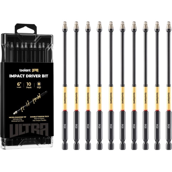 KKFEN-6 Inch SQ2 Square Bit, Magnetic Anti-Slip Impact Screwdriver Bits, 10pcs Impact Steel X2 Driver Bit Set with CNC-Machined Tips for Impact Drivers