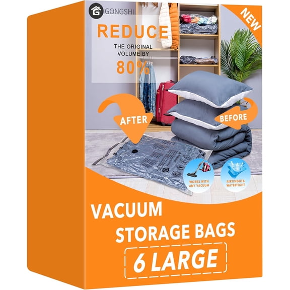 KKFEN-6 Large Vacuum Storage Bags,Plastic Packaging Bags,Space Saver Sealer Compression Bags for Blankets, Comforters, Pillows, Clothes Storage