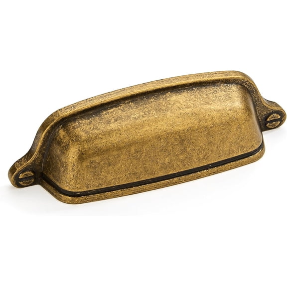 KKFEN-6 Pack 3 inch (76 mm) Vintage Drawer Pulls Antique Brass Cabinet Cup Pulls Cabinet Hardware Kitchen Cabinet Handles Bin Cup Pulls for Kitchen Cabinets.