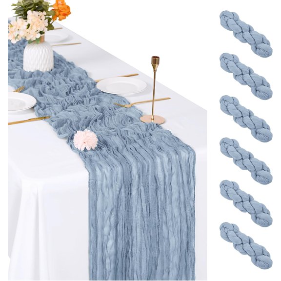KKFEN-6 Pack Dusty Blue Cheesecloth Table Runner, 17 x 108 inch, Semi Sheer Boho Cheese Cloth Fabric Table Runner Bulk for Wedding, Birthday, Party, Holiday, Home Decor (Dusty Blue)
