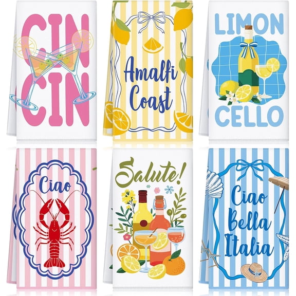 KKFEN-6 Pcs Italian Kitchen Towels 24 x 16 Inch Italian Summer Gift Microfiber Retro Dish Towels for Aesthetic Kitchen Decor Housewarming