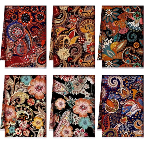 KKFEN-6 Pcs Retro Kitchen Towels 15.7 x 23.6 Inch Farmhouse Vintage Hand Towels Decorative Absorbent Dish Cloth for Bathroom Decor for Cooking Baking Cleaning(Fancy Color,Retro)