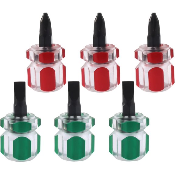 KKFEN-6 Pcs Ultra Short Mini Stubby Screwdriver Set,Tinny Flat Head Tools Phillips Screwdriver Set, Sewing Machine Repair Performance Tool for Tight Spaces/DIY Repairs(Red*3+Green*3,Small)