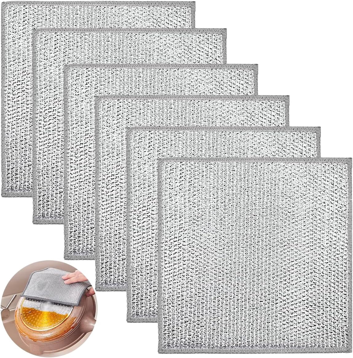 Non Scratch Rag KKFEN-6 Pcs Wire Dishwashing Rag for Wet and Dry, Non-Scratch Wire ...