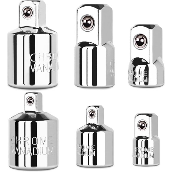 KKFEN-6 Piece Socket Adapter and Reducer Set, 1/4", 3/8", 1/2" Chrome Vanadium Steel Ratchet/Socket Extension/Conversion Kit for Automotive Maintenance