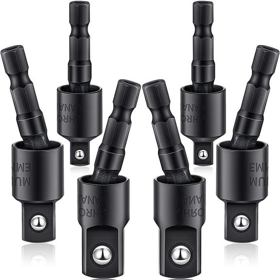 KKFEN-6 Pieces Power Drill Sockets Adapter Set Impact Driver Wobble Socket Adapter 360 Degree Rotatable Hex Shank Impact Driver Socket Drill Bits 1/4, 3/8, 1/2 Inch, Black