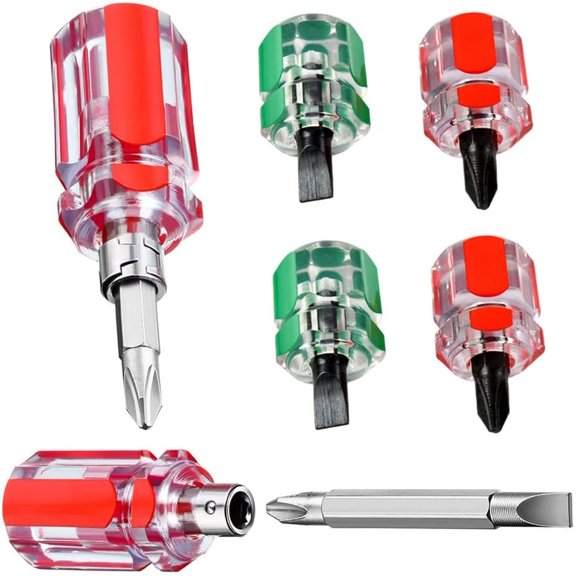 KKFEN-6PCS Mini Stubby Sewing Machine Screwdriver Set, Small Flat Head Screwdriver Short Phillips Screwdrivers 2-in-1 Cross-Head Flathead Interchangeable Bit Tool for Dismantle and Repair