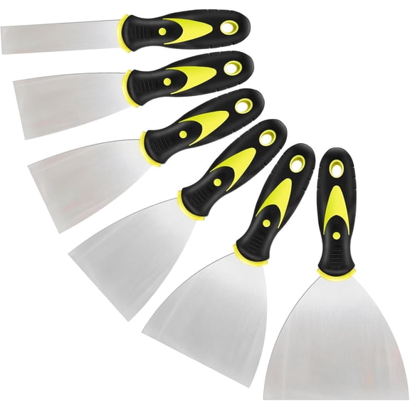 KKFEN-6Pcs Putty Knife, Spackle Knife, Premium Stainless Steel Paint Scraper, Scraper Tool, Perfect For Repairing Drywall, Removing Wallpaper, Mud, Plaster Scraping, Spackle Knife Set (1" 2" 2.5" 3"