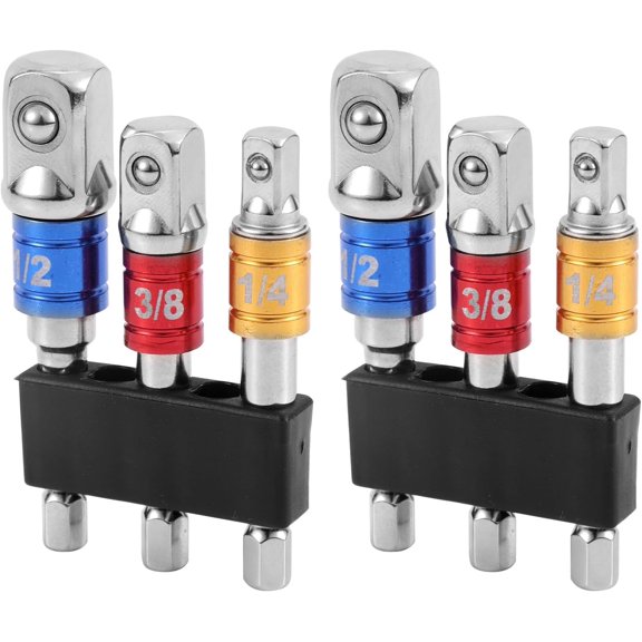 KKFEN-6pcs Impact Grade Socket Adapter Set, 1/2" 3/8" 1/4" Impact Driver Socket Adapter Hex Shank Drill Bit Adapters Extension for Cordless Drill Screwdriver Power Drills Accessories