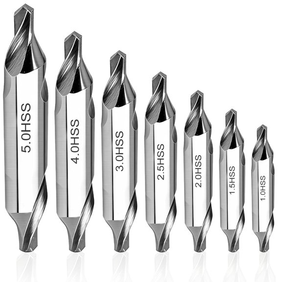 KKFEN-7 PCS Round M2 High Speed Steel Center Drill Bit Set, Lathe Tools with 60-Degree Angle, Countersink Drill Bits for Precise Hole Positioning on Metal Lathes. Size 1.0 1.5 2.0 2.5 3.0 4.0 5.0