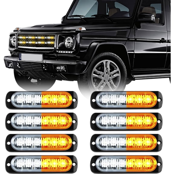 KKFEN-8 Pcs 6-LED Waterproof Super Bright Emergency Strobe Lights/Car Decorations Slim Surface Mount Warning Caution Flashing Lights for Cars Vehicles Trucks (Amber 6LED/8PCS)