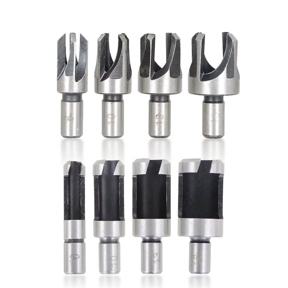 KKFEN-8Pcs Wood Plug Cutter Drills Bit Set (5/8", 1/2", 3/8", 1/4") Straight and Tapered Taper, Carbon Steel Woodworking Cutting Tool