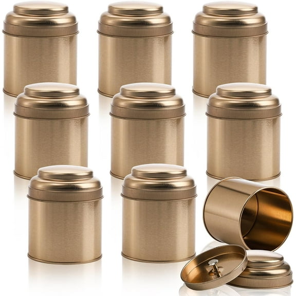 KKFEN-9 Pack Tea Tins Canister with Airtight Double Lids, Mini Tea Storage Containers Round Tin Can Box for Storage Tea Coffee Sugar Loose Leaf, 8 Fluid Oz, Rose Gold