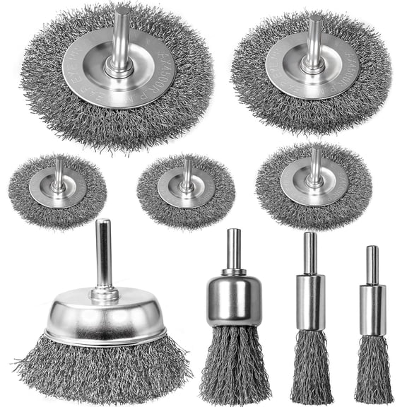 KKFEN-9 Pcs Wire Brush for Drill Set,Steel Wool Wire Wheel Drill Attachment for Metal Rust Removal, Corrosion and Scrub Surfaces with 1/4-Inch Round Shank