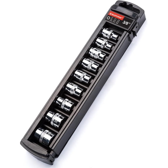 KKFEN-9-Piece 3/8-Inch Drive E-Torx Star Socket Set | E7, E8, E10, E11, E12, E14, E16, E18, E20 | Chrome Vanadium Steel for Automotive Repair | Includes Storage Rack