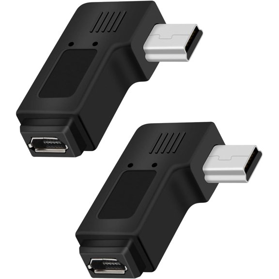 KKFEN-90 Degree Left Angle Mini USB Male to Micro USB Female Adapter, Supports Charging & Data Transfer Compatible with Digital Cameras,MP3 Players,Mobile Hard Drives,Dash Cams(2 Pack)
