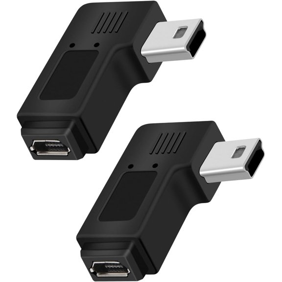 KKFEN-90 Degree Right Angle Mini Male USB to Micro USB Female Adapter, Supports Charging & Data Transfer Compatible with Digital Cameras,MP3 Players,Mobile Hard Drives,Dash Cams(2 Pack)