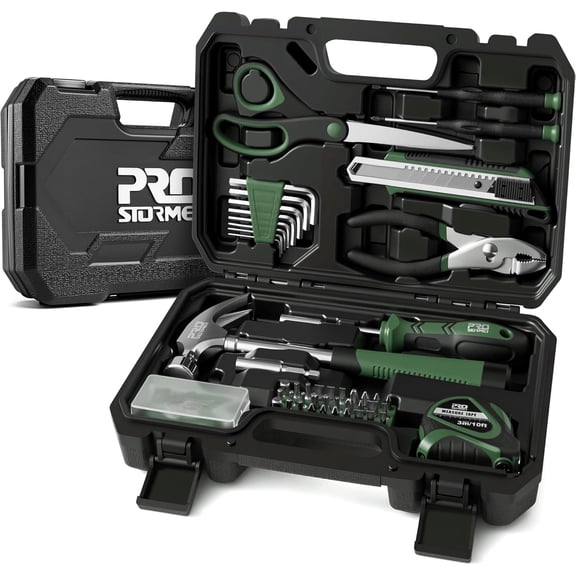 KKFEN-93-Piece Tool Kit, Basic Household Repair Tool Set with Toolbox Storage Case, Small Starter Tool Box Kit for Homeowners and College Students (Green)