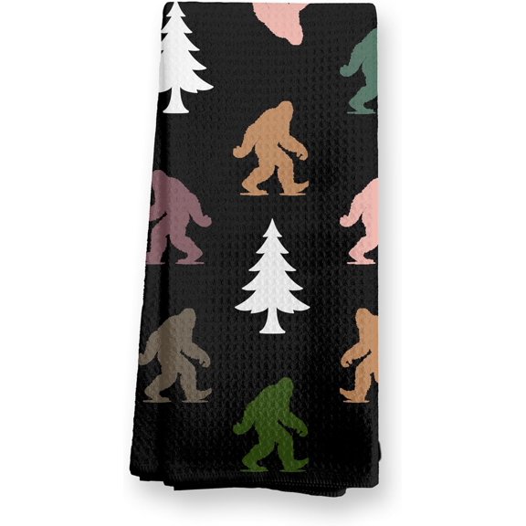 KKFEN-Abstract Retro Sasquatch Pine Tree Kitchen Towels, Sasquatch Gifts Dish Tea Towels for Kitchen Decor, Gifts for Hiking Camping Lovers Hand Towel for Bathroom Decor, 16x24 Inch,C161