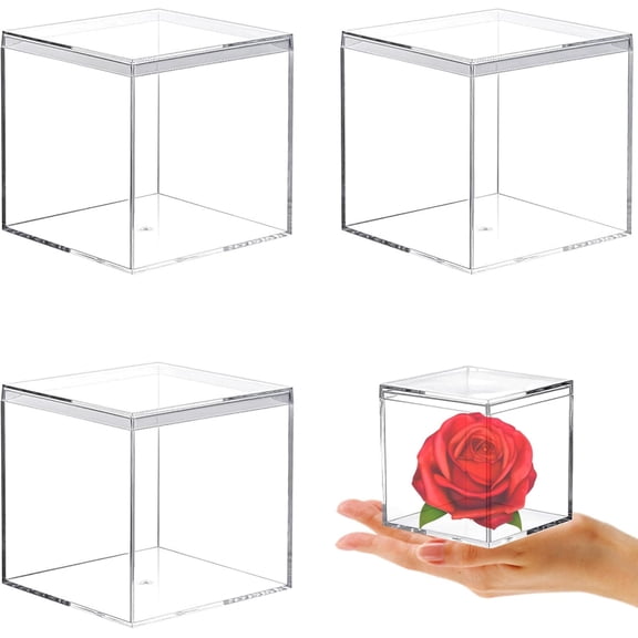 KKFEN-Acrylic Box with Lid, Clear Boxes 4 Pack Transparent Square Cube Small Storage Boxes for Wedding,Birthday Easter Decorations