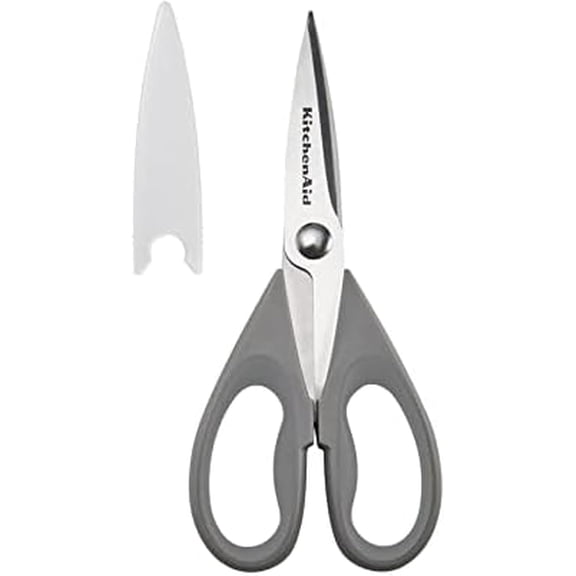 KKFEN-All Purpose Kitchen Shears with Protective Sheath Durable Stainless Steel Scissors, Dishwasher Safe, Soft Grip Comfort Handle, 8.72 Inch, Gray