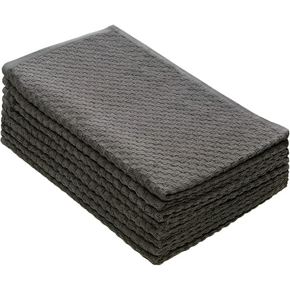 KKFEN-Amazing Kitchen Towels - Set of 8 Terry Towel - 100% Cotton Euro Caf Waffle Weave Dish Towel Set - Soft Absorbent Quick Dry Low Lint Reusable Pantry Bar Cleaning Cloth - 16x28 - Charcoal