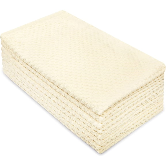 KKFEN-Amazing Kitchen Towels - Set of 8 Terry Towels - 100% Cotton Euro Caf Waffle Weave Dish Towel Set - Soft Absorbent Quick Dry Low Lint Reusable Pantry Bar Cleaning Cloth - 16 x 28 - Ivory