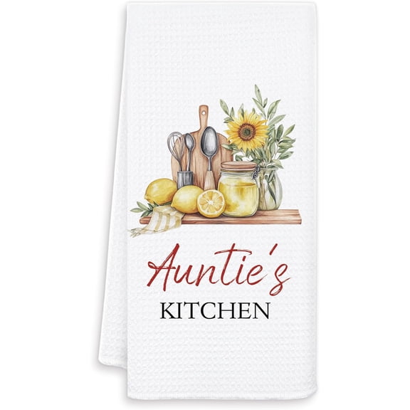 KKFEN-Auntie's Kitchen Towels, Mother's Day Birthday Gifts for Auntie Aunt Dish Tea Towels for Kitchen Decor, Best Aunt Gifts from Niece Nephew Decorative Hand Towels, 16x24 Inch