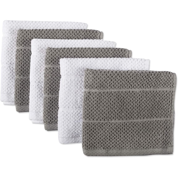 KKFEN-Basic Chef Collection, Assorted Terry Kitchen Towel Set, Dishcloth Set, Gray, 6 Piece