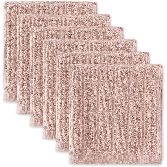 KKFEN-Basic Terry Collection Solid Windowpane Dishcloth Set, 12x12, Pale Mauve, 6 Count