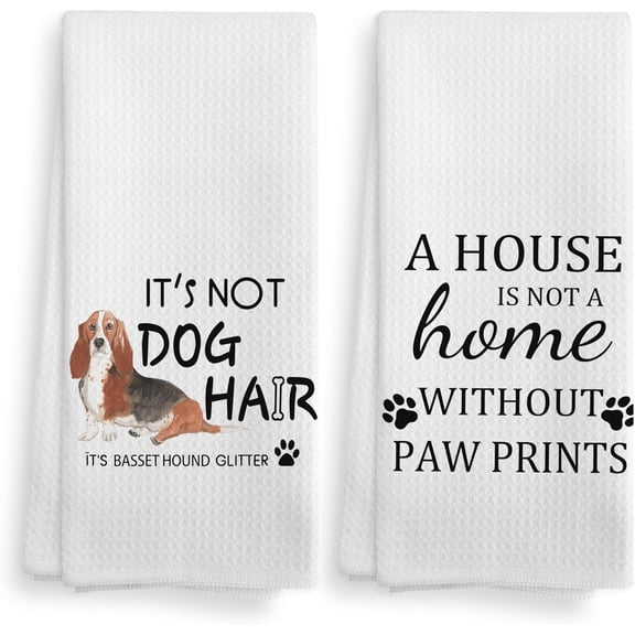 KKFEN-Basset Hound Dog Kitchen Towels and Dishcloths Set of 2, Dog Decor, Basset Hound Gifts for Women, 1624 Inches
