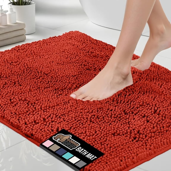 KKFEN-Bath Rug Mat, Thick Soft Absorbent Chenille, Quick Dry Microfiber Mats, Rubber Backing Washable Shower Floor Rugs, US Designed Bathroom Bathmat Home Accessories, 24x17, Sunset Orange