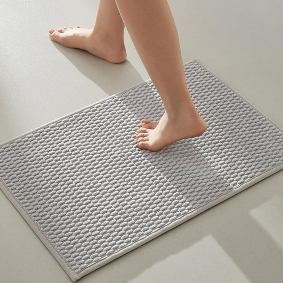 KKFEN-Bathroom Rugs Non Slip Washable, Super Absorbent Thin Bath Mat Small Quick Dry Low Pile Bathroom Rug, Light Grey 16"x24"