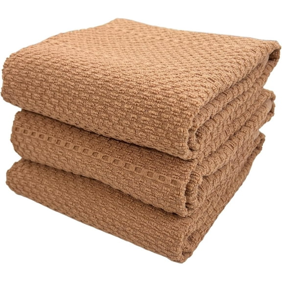 KKFEN-Beige Clay Peach Blush Tan Pink Kitchen Hand Dish Towels: Oversized 28" x 18",100% Cotton Cloth Soft Cleaning Drying Absorbent Textured Design, Set of 3 Multipurpose for Everyday Use (Sandstone