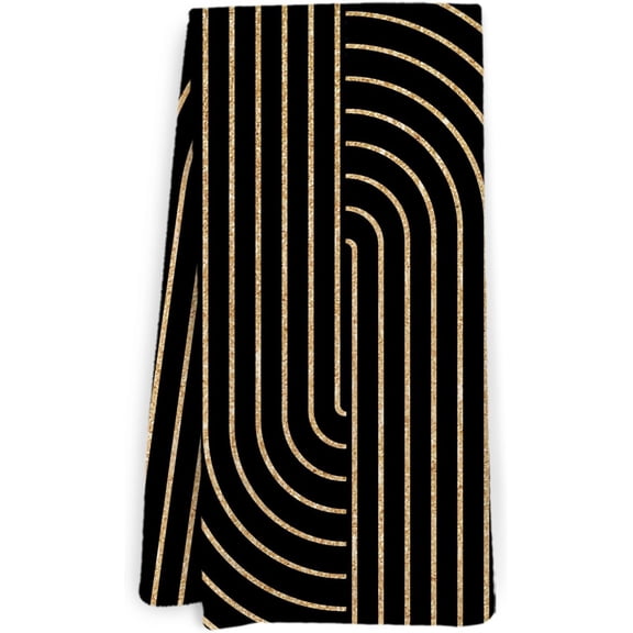 KKFEN-Black Gold Abstract Kitchen Towels, Mid Century Modern Dish Towels, Minimalist Boho Decorative Hand Tea Towel for Bathroom Kitchen, 16x24 Inch
