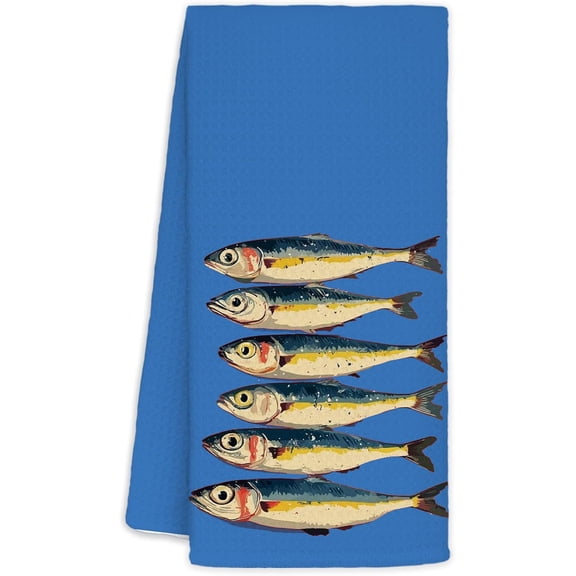 KKFEN-Blue Coastal Beach Kitchen Towels Decorative, Sardine Fish Lover Gifts Dish Towels, Nautical Coastal Beachy Hand Towels Drying Cloth for Kitchen Bathroom Decor, 16x24 Inch