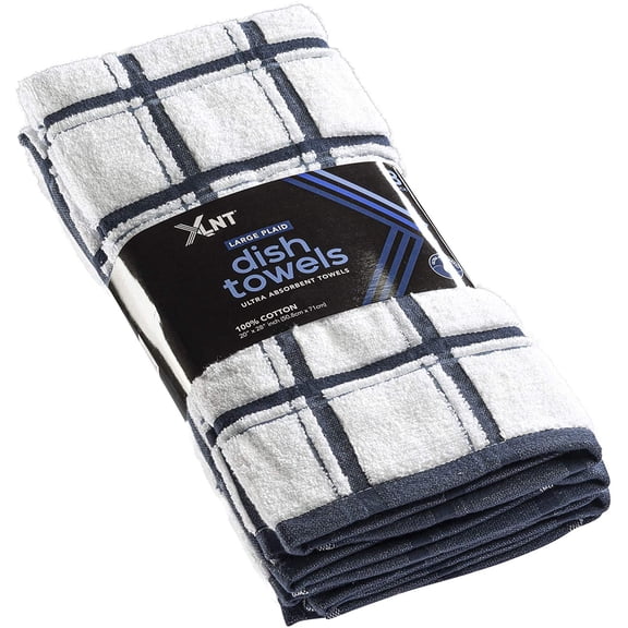 KKFEN-Blue Large Kitchen Hand Towels (3 Pack) - 100% Cotton | 20" x 28" | Ultra Absorbent Dishcloths Sets of Dish Towel for Everyday Scrubbing | Quick Drying Kitchen Washcloths