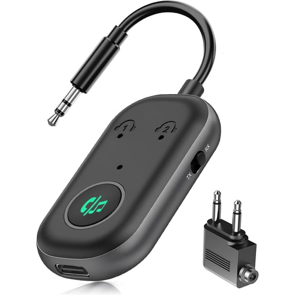 KKFEN-Bluetooth Transmitter Receiver, 2-in-1 Bluetooth 5.3 Transmitter, Airplane Adapter for Headphone, TV, Travel, Speakers, Car, Wireless Adapter 3.5MM Aux Jack, Dual Connection (2)