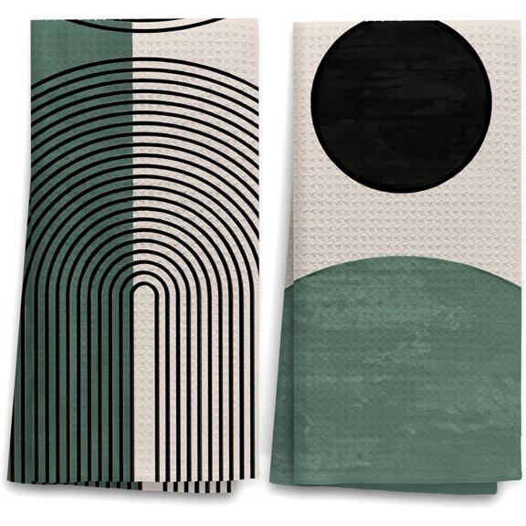 KKFEN-Boho Decorative Hand Towels, Boho Bohemian Green Kitchen Bathroom Decor, 16x24 Inch, Set of 2