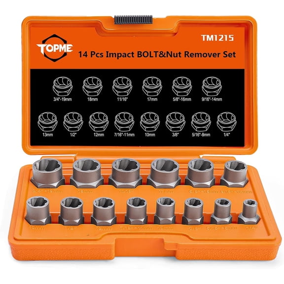KKFEN-Bolt Extractor Set, 14 Pieces Impact Bolt & Nut Remover Set, Nut Extractor Socket Set with 3/8 Inch Adapter,stripped bolt extractor for Damaged, Rusted, or Rounded-Off Bolts, Nuts, and Screws